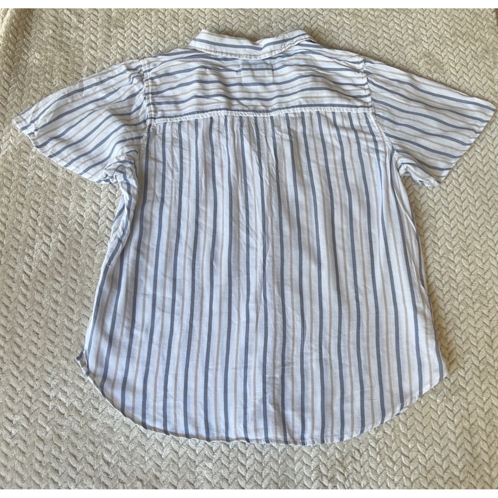 Abercrombie & Fitch Womens XL Blue Tan Striped Short Sleeve Button Down Shirt - Picture 3 of 3
